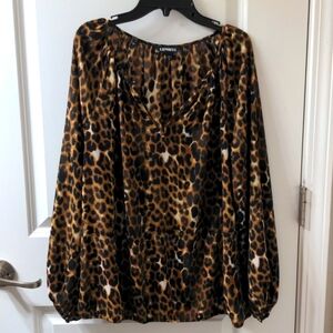 Express Medium Women's Long Sleeve Blouse in Leopard Print, Sheer, Lightweight